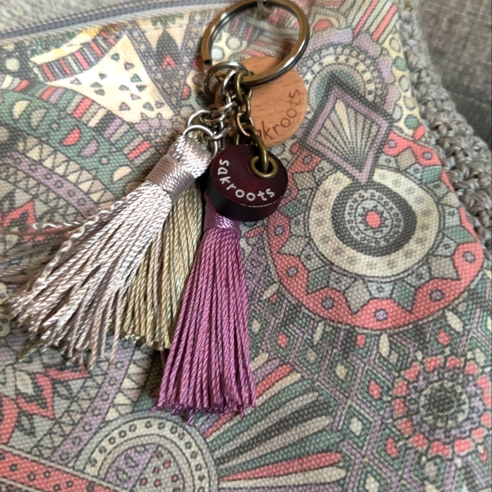 Sakroots Gray and Pink Bohemian Style Crossbody Crochet Bag - Picture 13 of 13